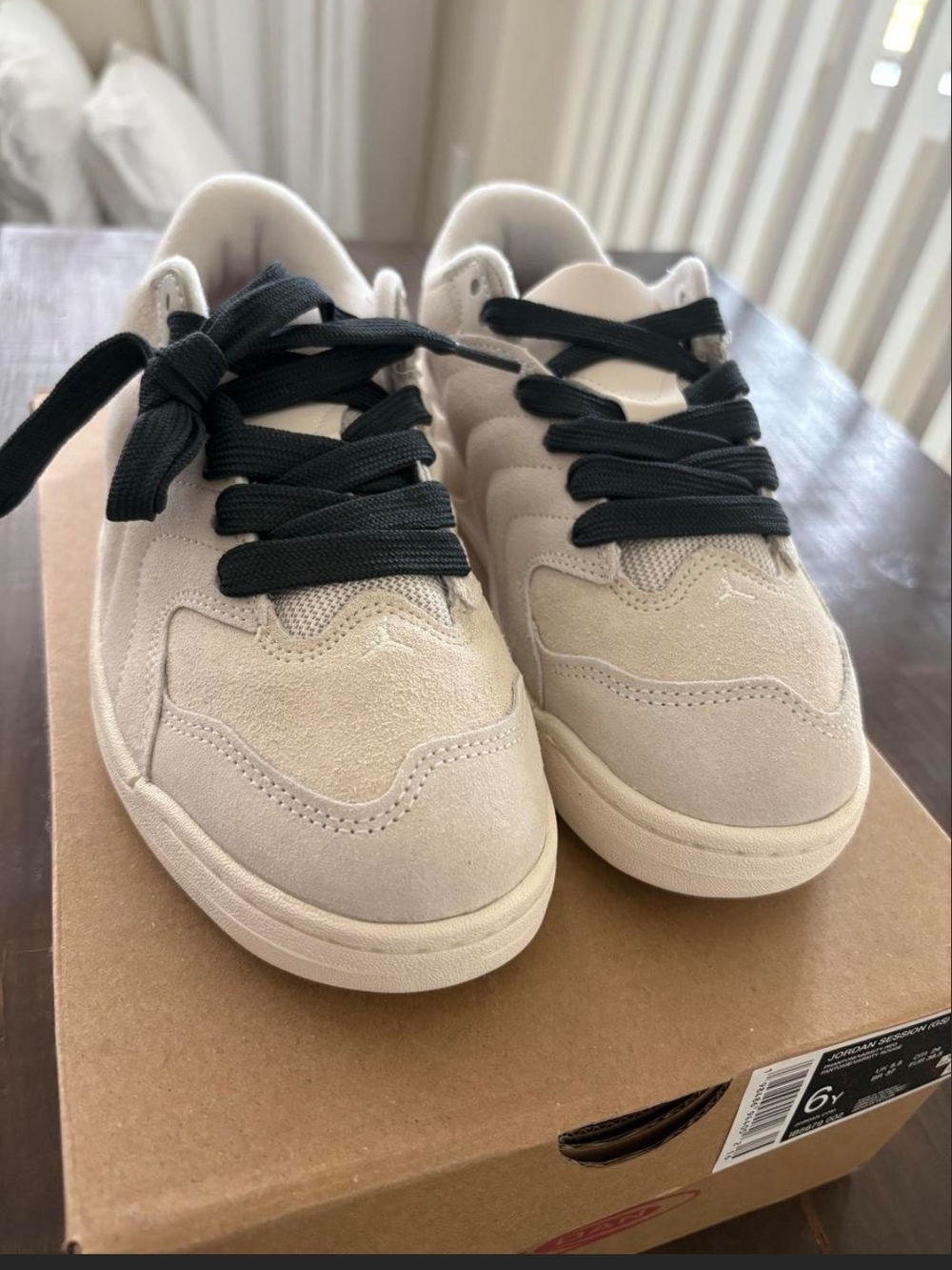Womens 7.5Jordans Suede Casual Sneakers in Light Beige with Black Laces Brandnew